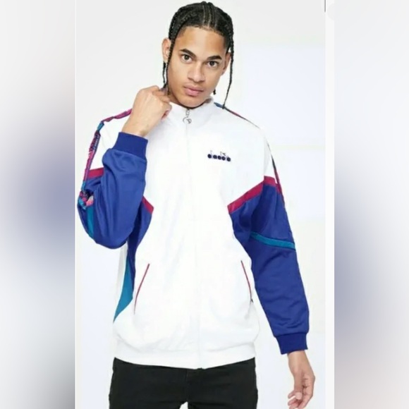 DIADORA MENS TRACK JACKET ‘OFFSIDE’‎ FULL ZIP WHITE RETRO WARMUP NWT M